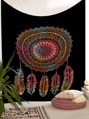 Tapestry Tie Dye Leaf With Multi Color Rangoli Print Wall Hanging  (84 x 90 Inch) 1
