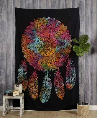 Tapestry Tie Dye Leaf With Multi Color Rangoli Print Wall Hanging  (84 x 90 Inch) 2