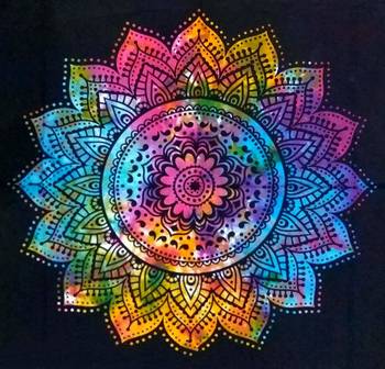 Tapestry Tie Dye Balck with Multi Color Rangoli Print Wall Hanging (84 x 90 Inch) 2