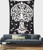 Tapestry Tree Pattern with Bodha Print Wall Hanging (84 x 90 Inch)
