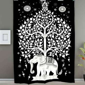 Tapestry Balck & White Color with Elephant Tree Print Wall Hanging (84 x 90 Inch) 1