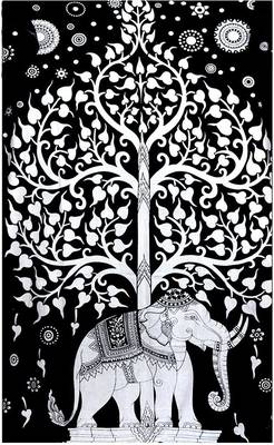 Tapestry Balck & White Color with Elephant Tree Print Wall Hanging (84 x 90 Inch) 3