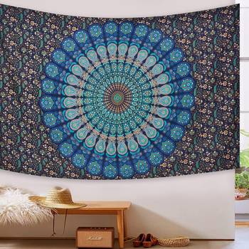 Tapestry Mandala Peacock Design With Blue Color Wall Hanging  (84 x 90 Inch) 1
