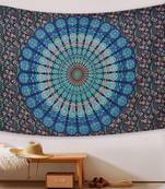 Tapestry Mandala Peacock Design With Blue Color Wall Hanging  (84 x 90 Inch)
