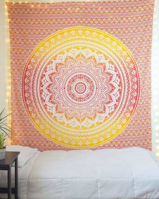 Tapestry Round Shape Pink Color Rangoli Print Wall Hanging (84 x 90 Inch) 3