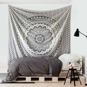 Tapestry Round Shape Gray & White Color Rangoli Print Wall Hanging (84 x 90 Inch) 2
