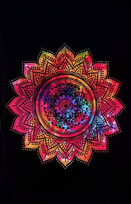 Tapestry Tie Dye Balck with Multi Color Rangoli Print Wall Hanging (84 x 90 Inch) 4
