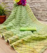Parrot green printed cotton silk saree with blouse
