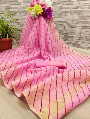 Pink printed cotton silk saree with blouse 1