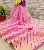 Pink printed cotton silk saree with blouse