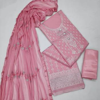 Light-pink jacquard chanderi unstitched salwar with dupatta 2