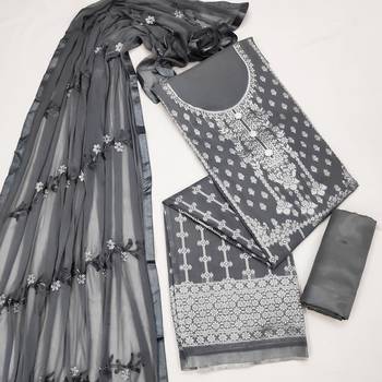 Grey jacquard chanderi unstitched salwar with dupatta 2