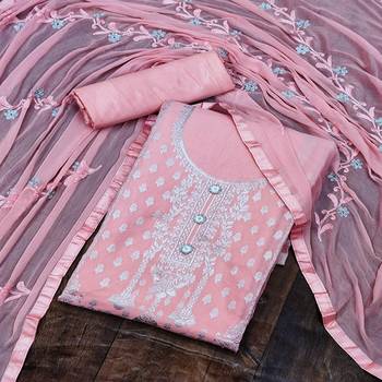 Light-pink jacquard chanderi unstitched salwar with dupatta 1