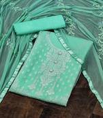Light-green  jacquard chanderi unstitched salwar with dupatta