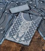 Grey jacquard chanderi unstitched salwar with dupatta