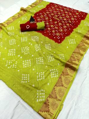 Lime printed cotton saree with blouse 1