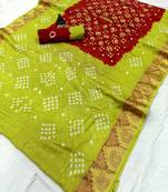 Lime printed cotton saree with blouse