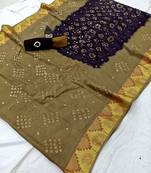 Olive printed cotton saree with blouse