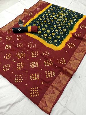 Maroon printed cotton saree with blouse 1