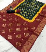 Maroon printed cotton saree with blouse