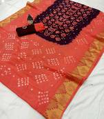 Peach printed cotton saree with blouse