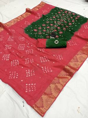 Pink printed cotton saree with blouse 1