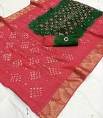 Pink printed cotton saree with blouse