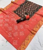 Orange printed cotton saree with blouse