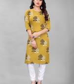 Mustard printed cotton ethnic-kurtis