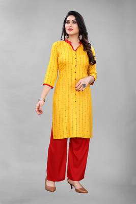 Yellow printed rayon ethnic-kurtis 1