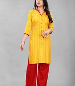 Yellow printed rayon ethnic-kurtis