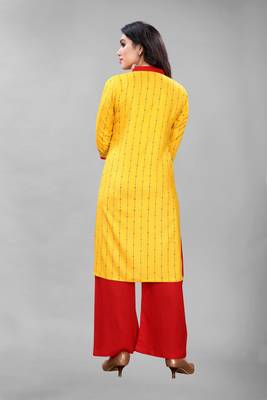 Yellow printed rayon ethnic-kurtis 2