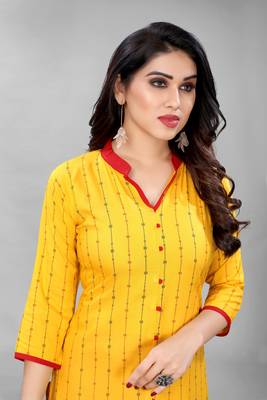Yellow printed rayon ethnic-kurtis 3