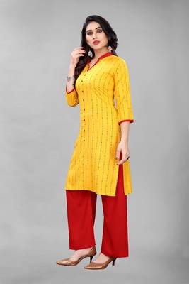Yellow printed rayon ethnic-kurtis 4
