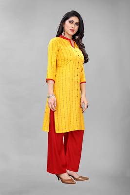 Yellow printed rayon ethnic-kurtis 5