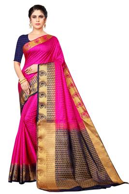 Pink Colour kanchipuram Silk Saree With Blouse 1