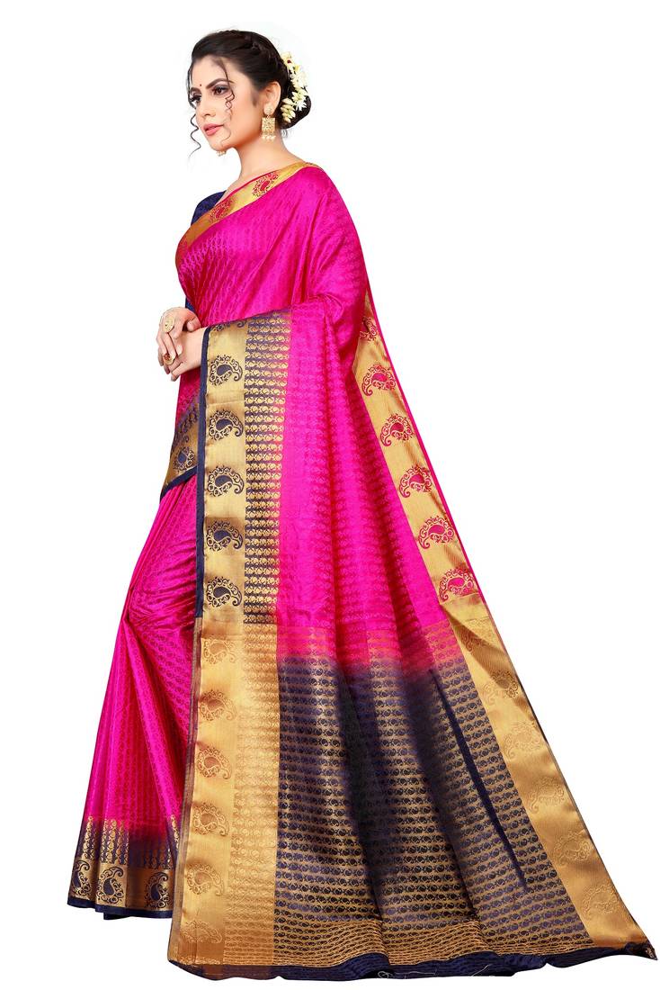 Pink Colour kanchipuram Silk Saree With Blouse