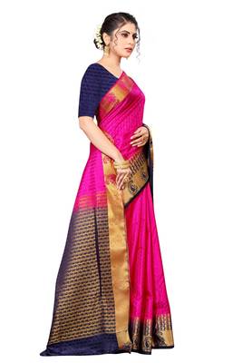 Pink Colour kanchipuram Silk Saree With Blouse 6