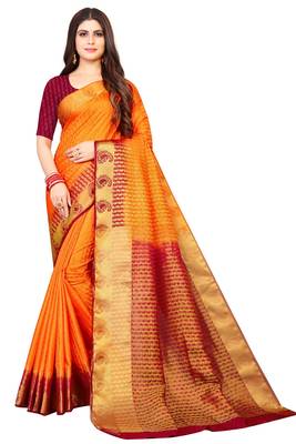 Yellow Colour aknjivaram Saree With Blouse 1
