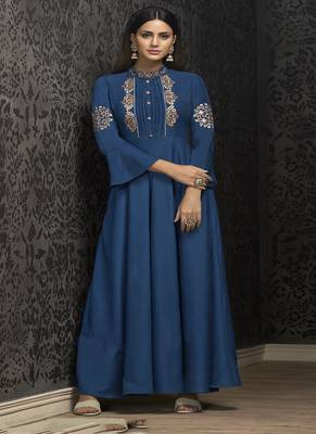 Teal embroidered silk blend salwar 1