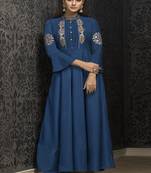 Teal embroidered silk blend salwar