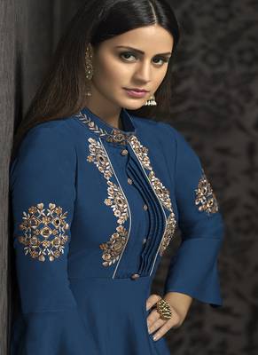 Teal embroidered silk blend salwar 2