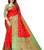 Red woven banarasi silk saree with blouse