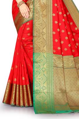 Red woven banarasi silk saree with blouse 2