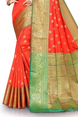 Orange woven banarasi silk saree with blouse 2