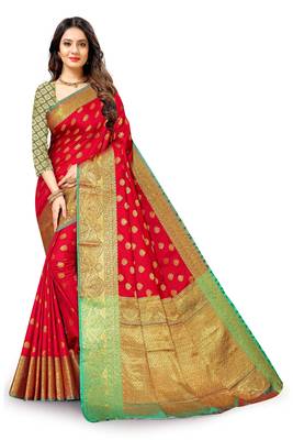Maroon woven banarasi silk saree with blouse 1