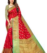 Maroon woven banarasi silk saree with blouse