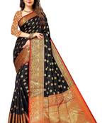 Black woven banarasi silk saree with blouse