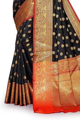 Black woven banarasi silk saree with blouse 2
