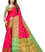 Light rani pink woven banarasi silk saree with blouse